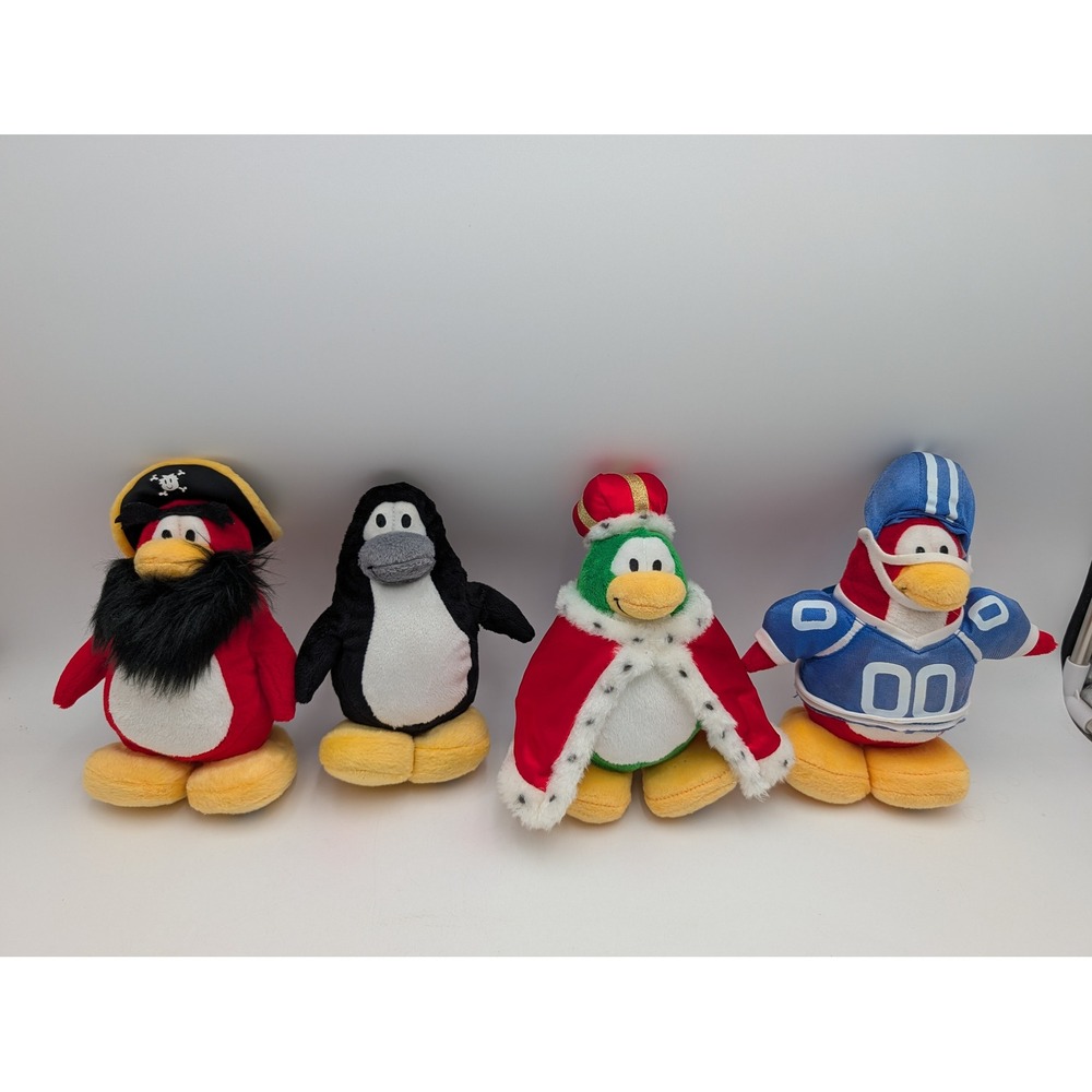 Disney Club Penguin Plush Lot 4 Pirate King Football Player Jakks Pacific